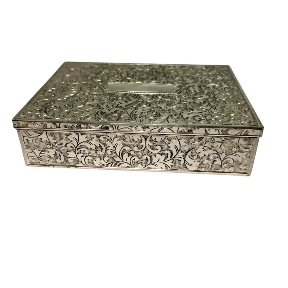 Vintage Silver Plated Engraved Trinket/ Cigarette Box Made in Japan